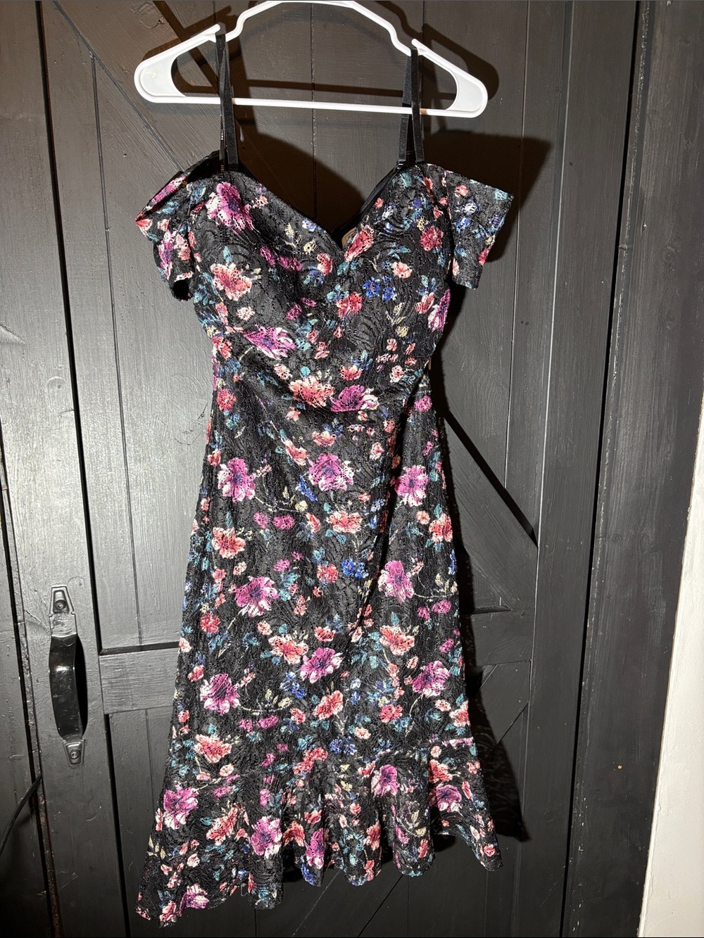 Siena Studio Black Floral Midi Dress with Pink & Blue Accents